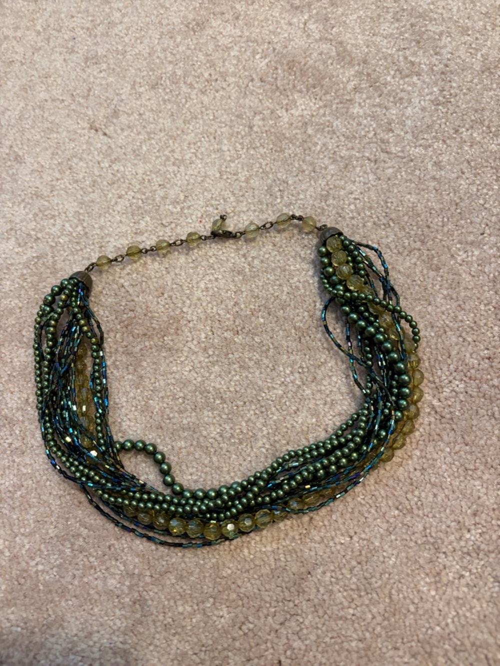 Multi-Strand Green and Olive Beaded Women’s Necklace